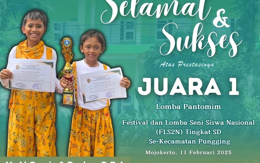 Juara 1 Lomba Pantomim FLS2N Tingkat Kecamatan Pungging - M. Al Qowiy dan Reyhan D.R.A SD Alam Islami eLKISI