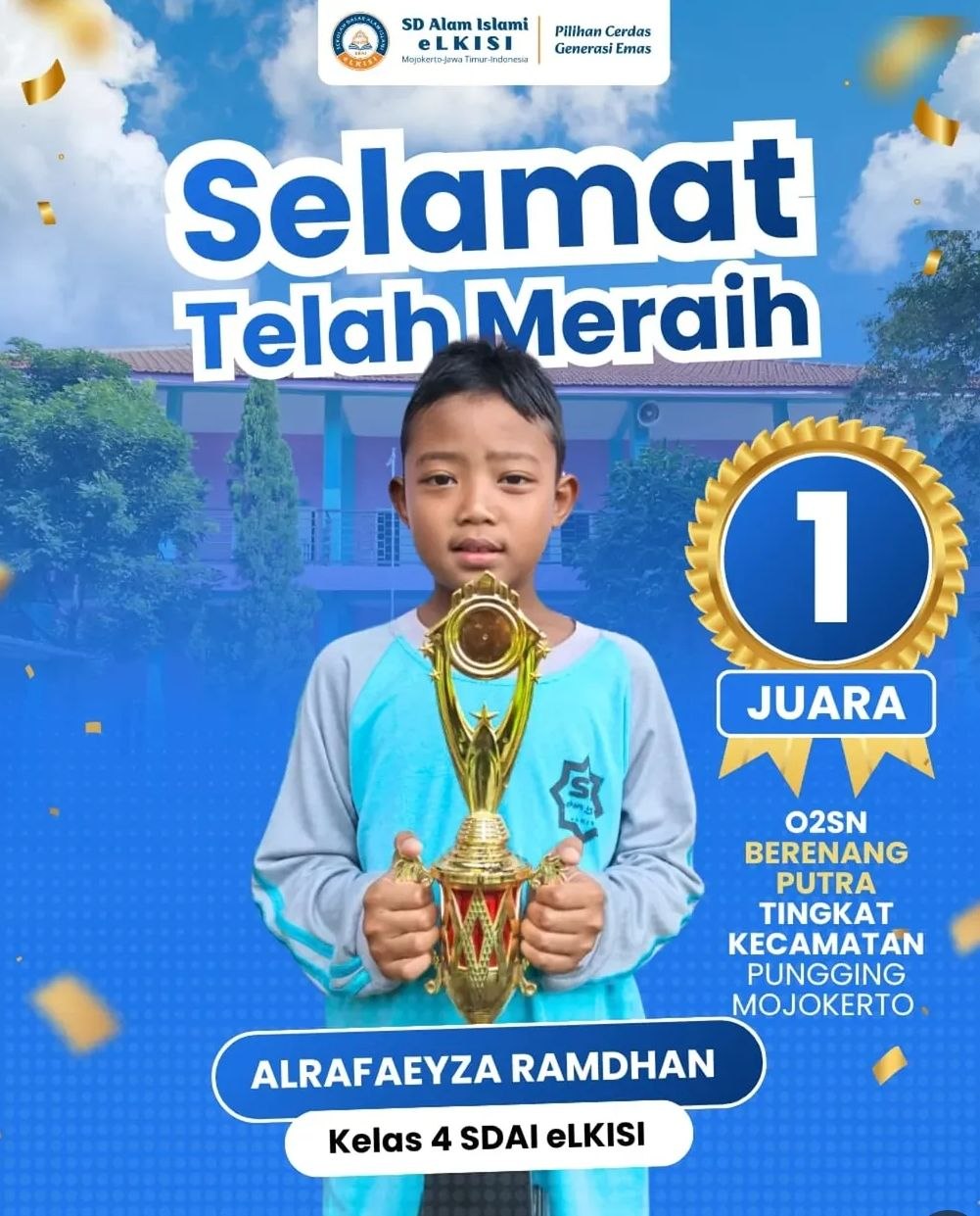 Juara 1 O2SN Renang Putra Tingkat Kecamatan Pungging - Alrafaeyza Ramdhan SD Alam Islami eLKISI